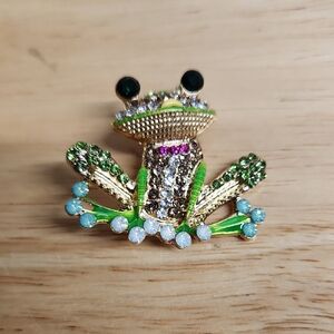 Frog Brooch Sparkly Sequins Green Turquoise Pink